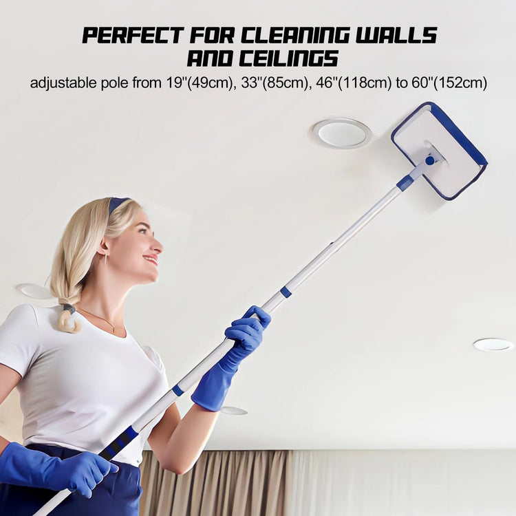 Qaestfy Baseboard Cleaner Tool with Handle, Wall Floor Mop with Extendable Long Handle Duster for Cleaning Window, Floor, Skirting Board, Ceiling, Shower, Tub Tile, Kitchen with 6 Reusable Pads