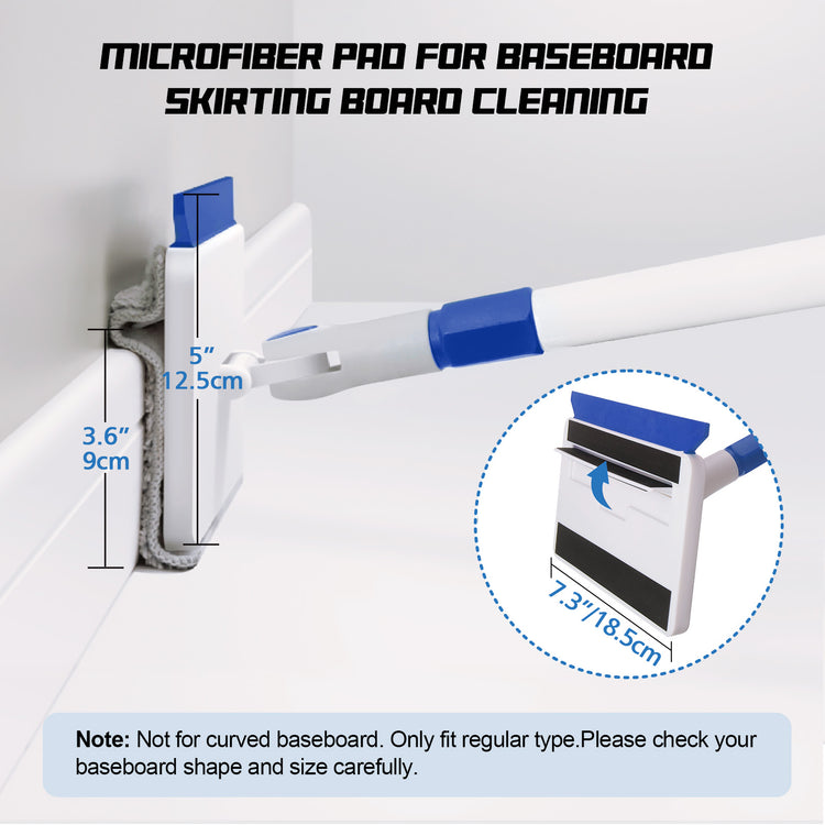Qaestfy Baseboard Cleaner Tool with Handle, Wall Floor Mop with Extendable Long Handle Duster for Cleaning Window, Floor, Skirting Board, Ceiling, Shower, Tub Tile, Kitchen with 6 Reusable Pads