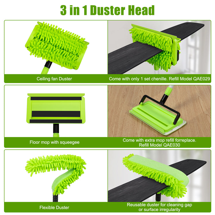 Ceiling Fan Cleaner Duster with 75'' Extension Pole, Flexible Fan Duster for Ceiling Fan Blades, Reusable Cleaning Tool for High Ceiling Fan, Skinny Duster for Tight Spaces