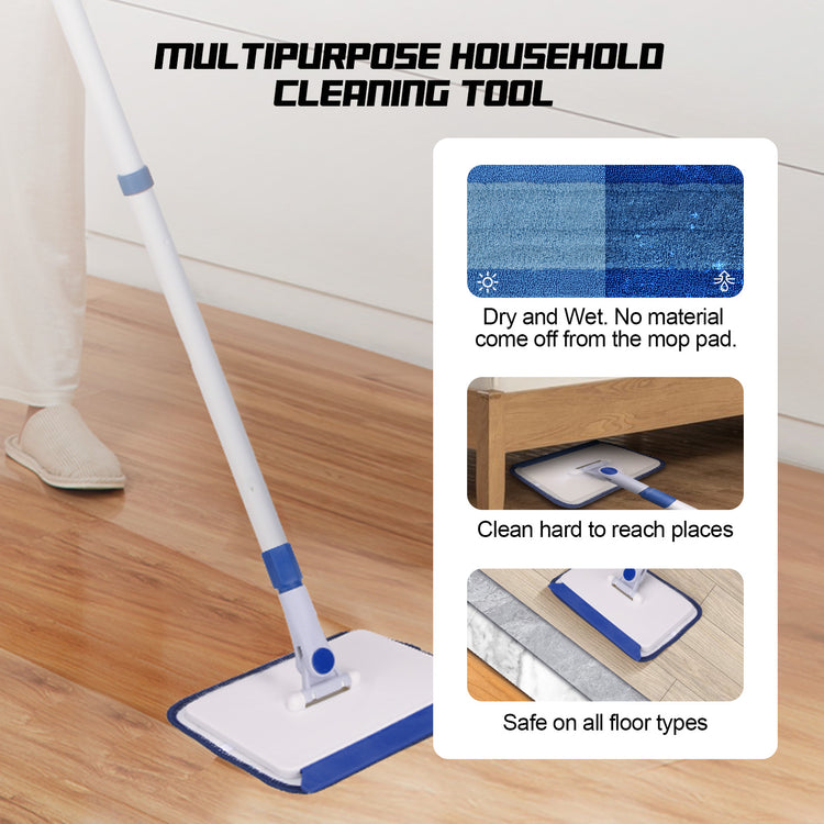Qaestfy Baseboard Cleaner Tool with Handle, Wall Floor Mop with Extendable Long Handle Duster for Cleaning Window, Floor, Skirting Board, Ceiling, Shower, Tub Tile, Kitchen with 6 Reusable Pads