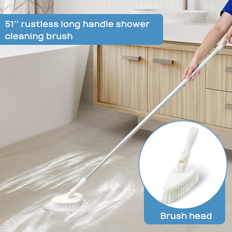 Qaestfy Shower Scrubber Cleaning Brush Combo Tub and Tile Scrubber Cleaner Scrub Brush with 51'' Long Handle Bathroom Bathtub Wall Mop Scrubber Cleaning Brush for Shower Cleaning Tools Model QAE002