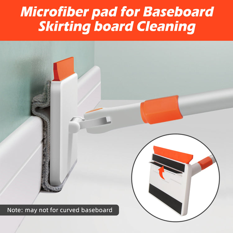 Qaestfy Wall & Baseboard Cleaner Mop Tool with 49'' Long Handle for Cleaning Window Floor Skirting Board Ceiling Bathtub Tub Tile Scrubber Brush Duster with 4 Reusable Pads