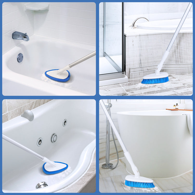 Qaestfy Shower Bathtub Tub and Tile Scrubber Brush with 51'' Adjustable Long Handle Cleaning Brushes Lock in Place Scrub Brush Head for Bathroom Wall Floor Scrubbing Model QAE008