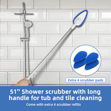 Load image into Gallery viewer, Qaestfy Shower Bathtub Tub Tile Scrubber Cleaning Brush with 51'' Handle, 5 Non-Scratch Scouring Pads, Adjustable Long Handled Scrub Brush for Cleaning Shower Bathroom Vessel Sinks Toilet Wall Floor
