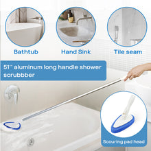 Load image into Gallery viewer, Qaestfy Shower Scrubber Cleaning Brush Combo Bath Tub Tile Cleaner Scrubber Brush with 51'' Adjustable Long Handle Scrub Brush for Bathroom Shower Bathtub Wall Mop Cleaning Scrubbing
