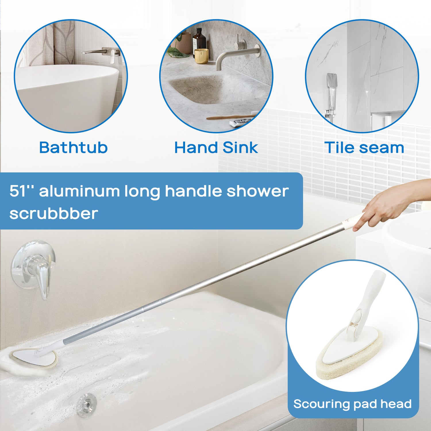 Adjustable Handle Bristle Brush Wall Floor Scrub Bath Shower Tile