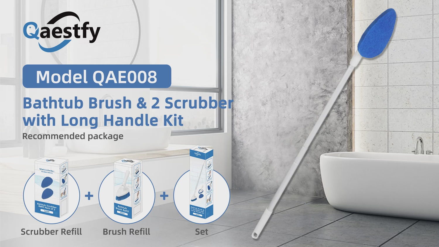 Extendable Bathtub Scrubber, Shower Brush Scrubber With Long